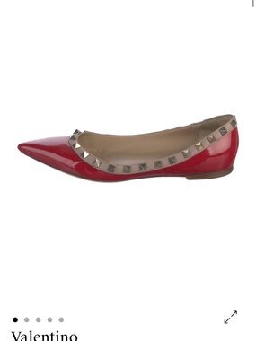 Valentino Red Patent Pointed Rockstud Trim Flat